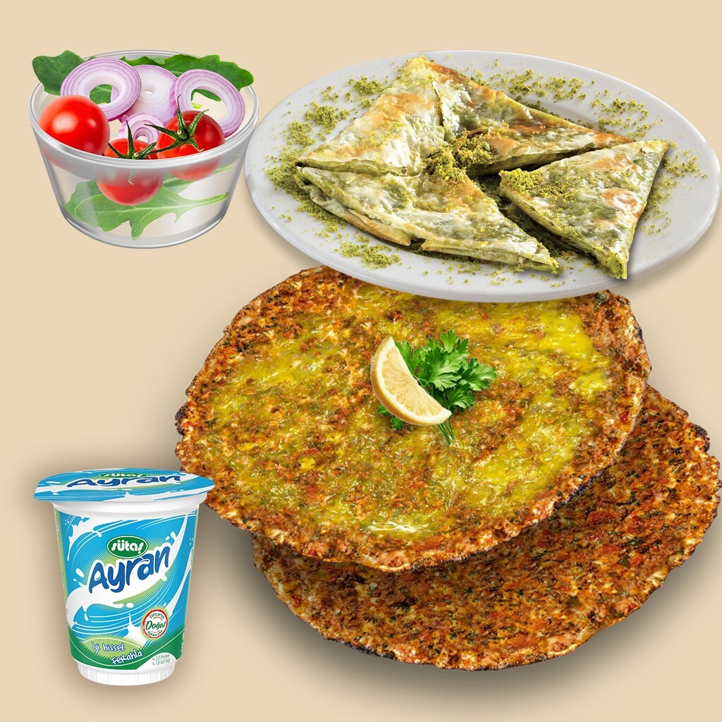 Doyasıya Menü 2 (Cheddarlı + Sade Lahmacun + Katmer) - Özel Menü
