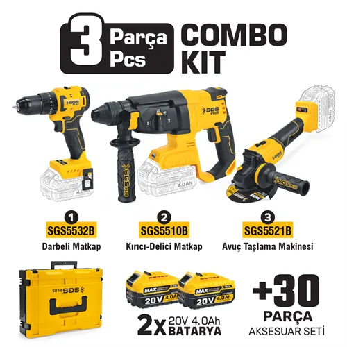 COMBO SET 3 PARÇA (Darbeli Matkap/Kırıcı-Delici Matkap/Avuç Taslama Makinesi)