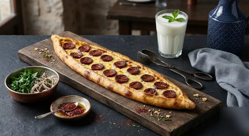 Kaşarlı sucuklu pide